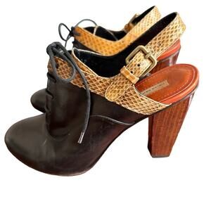 Dries Van Noten black leather snakeskin Slingback Lace up Designer Clog Italy 38